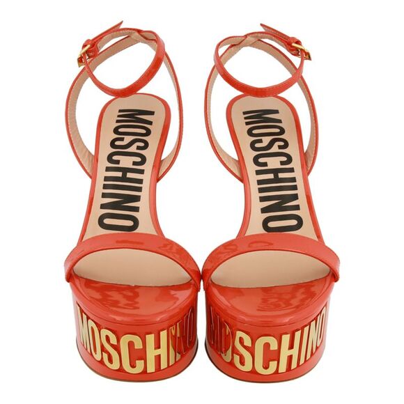 Moschino Logo-Letter Patent Leather Platform Pump Orange Womens - Picture 5 of 6